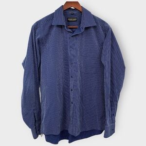 Donald J. Trump Non Iron Button up Shirt Mens Size 17 36/37 Blue White Pinstripe